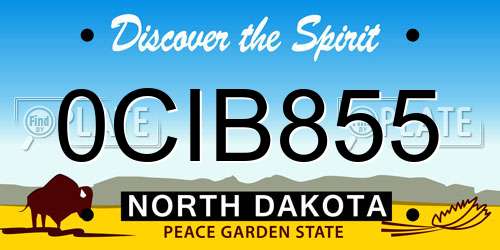 0CIB855 North Dakota License Plate