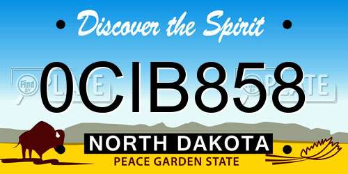 0CIB858 North Dakota License Plate