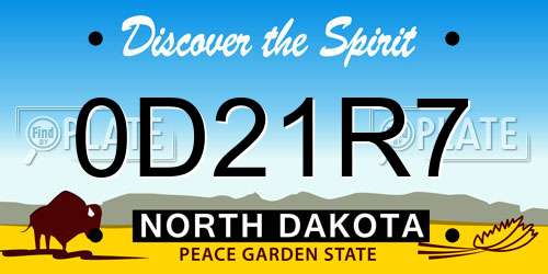 0D21R7 North Dakota License Plate