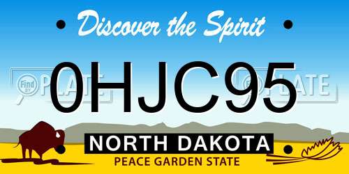 0HJC95 North Dakota License Plate
