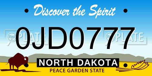 0JD0777 North Dakota License Plate
