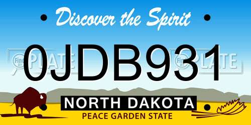 0JDB931 North Dakota License Plate