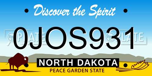 0JOS931 North Dakota License Plate