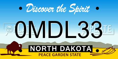 0MDL33 North Dakota License Plate