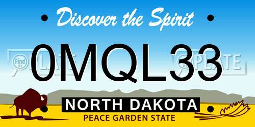 0MQL33 North Dakota License Plate