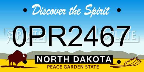 0PR2467 North Dakota License Plate