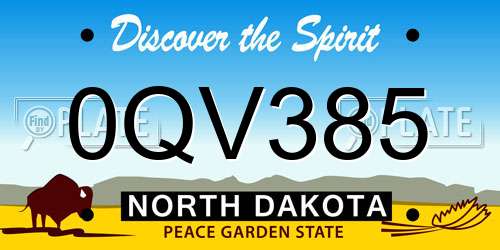 0QV385 North Dakota License Plate