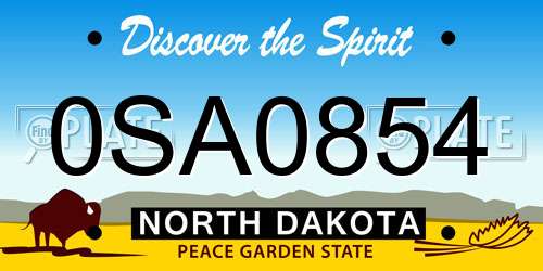 0SA0854 North Dakota License Plate
