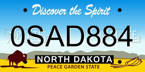 0SAD884 North Dakota License Plate