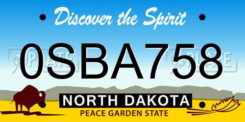 0SBA758 North Dakota License Plate