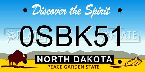 0SBK51 North Dakota License Plate