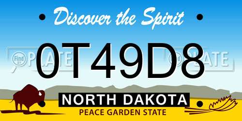0T49D8 North Dakota License Plate