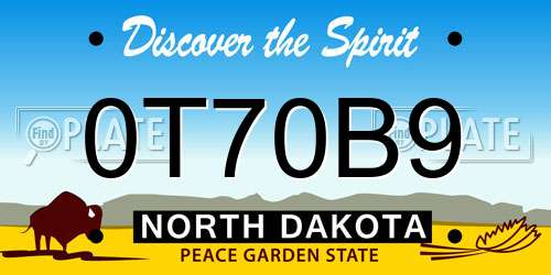 0T70B9 North Dakota License Plate