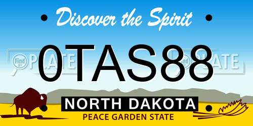 0TAS88 North Dakota License Plate