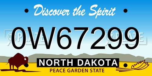 0W67299 North Dakota License Plate