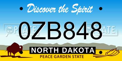 0ZB848 North Dakota License Plate