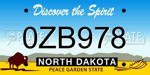 0ZB978 North Dakota License Plate