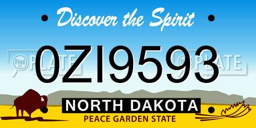 0ZI9593 North Dakota License Plate