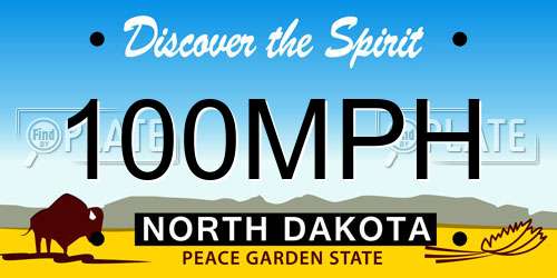 100MPH North Dakota License Plate