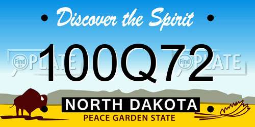 100Q72 North Dakota License Plate