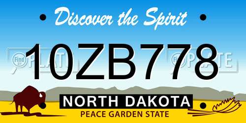 10ZB778 North Dakota License Plate