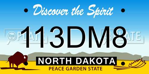 113DM8 North Dakota License Plate