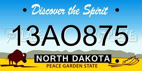 13AO875 North Dakota License Plate