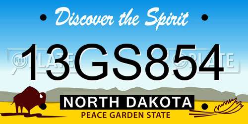 13GS854 North Dakota License Plate