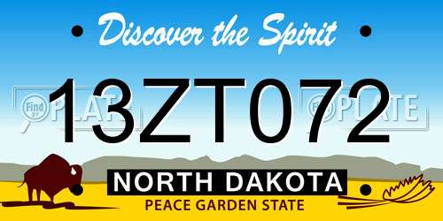 13ZT072 North Dakota License Plate