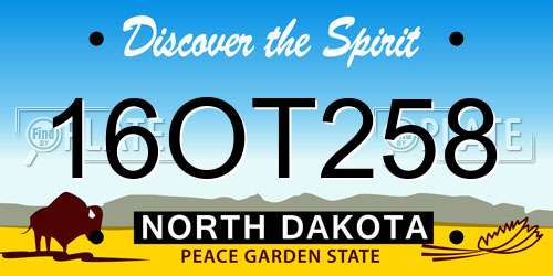 16OT258 North Dakota License Plate