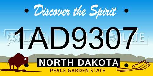 1AD9307 North Dakota License Plate