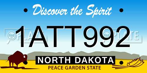 1ATT992 North Dakota License Plate