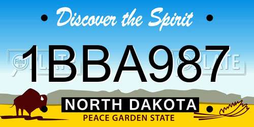 1BBA987 North Dakota License Plate