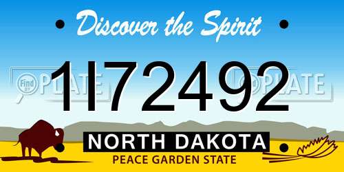1I72492 North Dakota License Plate