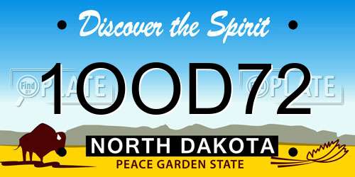 1OOD72 North Dakota License Plate