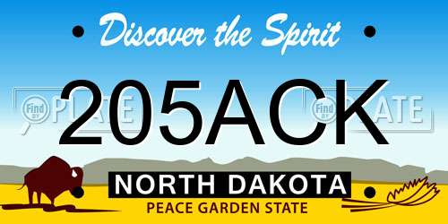 205ACK North Dakota License Plate