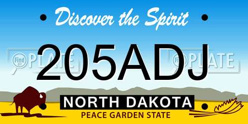 205ADJ North Dakota License Plate