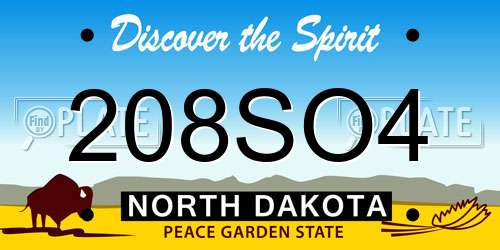 208SO4 North Dakota License Plate