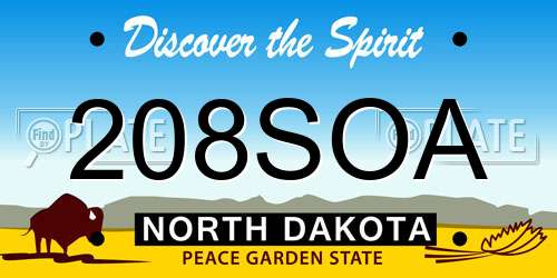 208SOA North Dakota License Plate