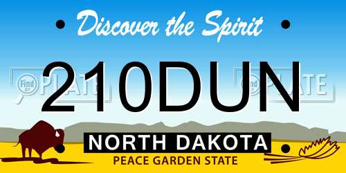 210DUN North Dakota License Plate
