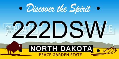222DSW North Dakota License Plate