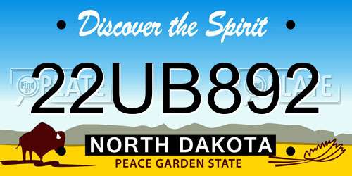 22UB892 North Dakota License Plate