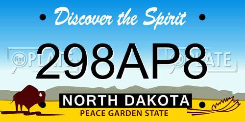 298AP8 North Dakota License Plate