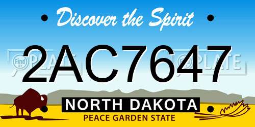 2AC7647 North Dakota License Plate