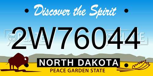 2W76044 North Dakota License Plate