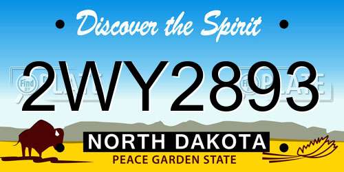 2WY2893 North Dakota License Plate
