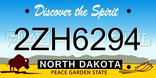 2ZH6294 North Dakota License Plate