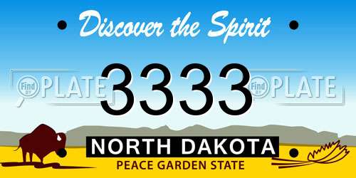 3333 North Dakota License Plate