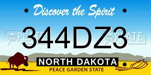 344DZ3 North Dakota License Plate