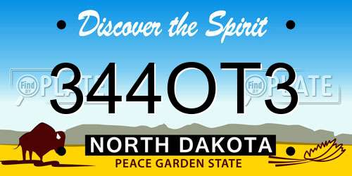 344OT3 North Dakota License Plate